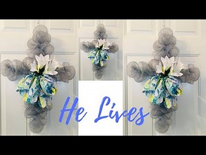 Dollar Tree Deco Mesh Cooling Rack Cross Wreath Easter