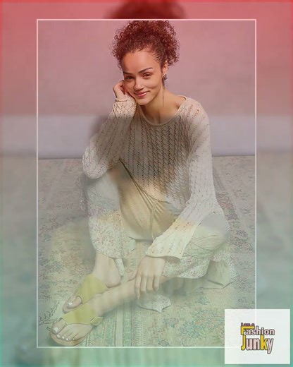 POL Openwork Round Neck Knit Top with Shiny Detail