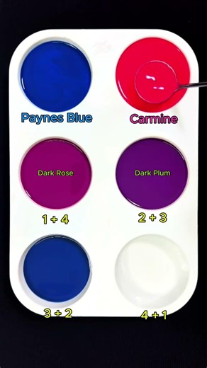 Create 4 colors from 2 colors: Paynes Blue + Carmine #asmr #mix #colormixing #colors #mixingcolors