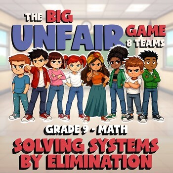 Solving Systems by Elimination BIG UNFAIR GAME - No Prep Grade 9 Math Review