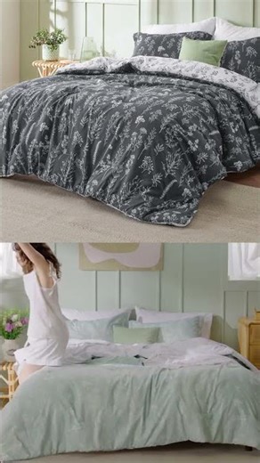 Bedsure Queen Comforter Set - Dark Grey Bed Set, 3 Pieces Cute Floral Bedding, 1 Soft Reversible