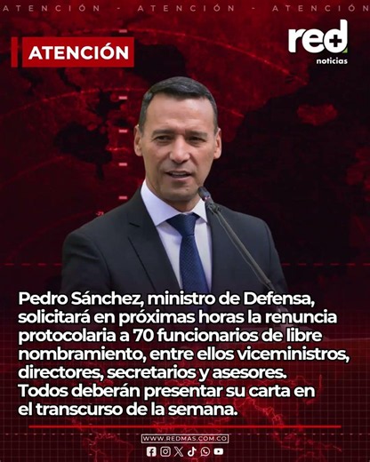 Pedro Sánchez, ministro de Defensa, solicitará la renuncia protocolaria a 70 funcionarios