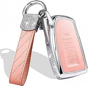for Lexus Key fob Cover Bling,Shiny Crystal Zinc Metal Keychain Key Case Key Shell for RX ES GS LS NX RS GX LX RC LC-Pink