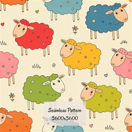 Seamless Sheep Pattern, Cute Farm Animal Digital Paper, Nursery Fabric Design, Kids Sheep Print, Whimsical Folk Art Pattern - Etsy