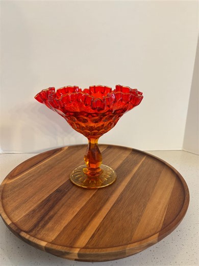 Vintage Fenton Art Glass Company Amberina Ruffled Glass Thumbprint Pedestal Compote Candy Dish - Etsy