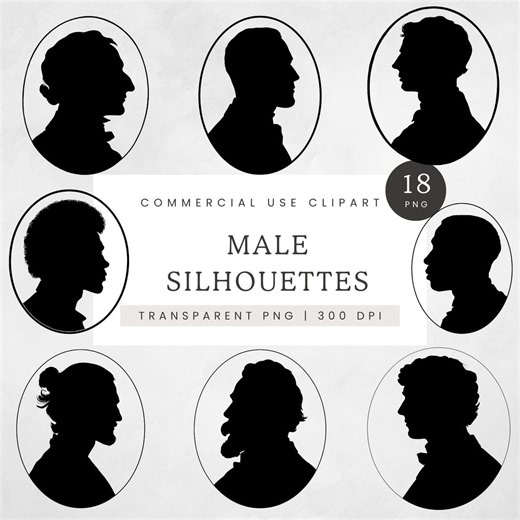 Male Silhouette Clipart, Men Cameo Style Clip Art, Side Profile Man in Oval Frame PNG, Vintage Portrait Style Graphics, Modern Male Images - Etsy