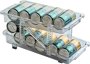 Soda Can Dispenser Organizer For Refrigerator - Adjustable Coke Drink Beverage Can Storage Holders For Fridge Pantry, Automatic Rolling Up To 11 Cans (Transparent)