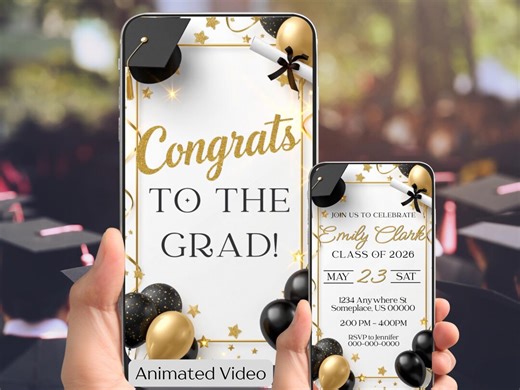 Black and Gold Graduation Digital Invitation, Graduation Party, Graduation Ceremony, Congrats to the Grad, for Men and Women Canva Template - Etsy