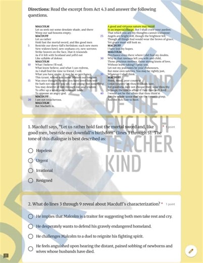 Macbeth Analysis Activities | Digital Shakespeare Worksheets | Elements of Drama