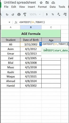 How to Use DATEDIF Function in google Sheet