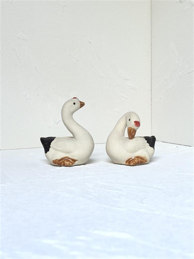 Handcrafted Ceramic Goose Figurines - White With Red Crown, Set of 2 - Etsy
