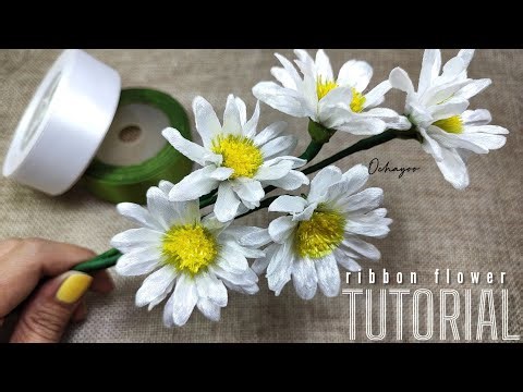 DIY daisy flower making/how to make satin ribbon flower easy