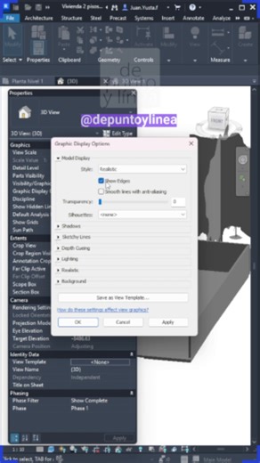 🚀 Como mejorar la apariencia gráfica de tu vista en Revit | Tips REVIT En este video te enseñaremos a mejorar la apariencia de tu vista 3D en Revit con el comando GD (Graphic display). Suscribete para más contenido! https://www.youtube.com/c/depuntoylinea #arquitectura #Revit #modeling #arquitecto #ingenieria #ingenieriacivil #modelado3d #revittutorial #TUTORIAL #TIPS #autocadtips #architecture #architect #autocadtutorial #revit #cad | De Punto y Línea