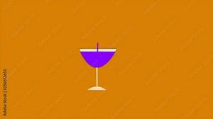 A classic 2d vodka martini cocktail juice water poured in glass animation for your projects. 2d cartoon animation.