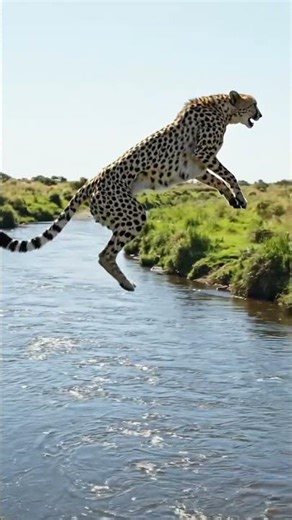 Cheetah Jumps 50 Feet Across River to Hill | World’s Most Fearless Wild Jump 🐆🔥