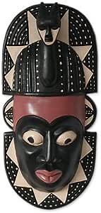 NOVICA Decorative Large Sese Wood Mask, Black, Harvest Festival'