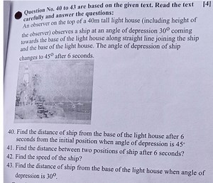 An observer on the top of a 40 m tall lighthouse (including the... | Filo