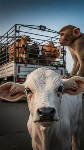 “Monkey Frees Mother Cows From Truck to Save the Calves” #cowrescue #cow #monkeyrescue #monkey