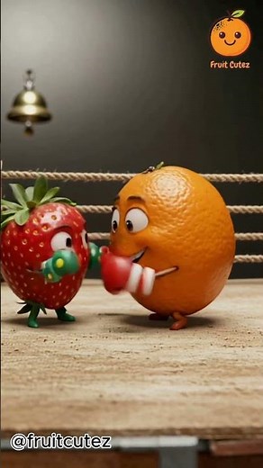ASMR Fruit Boxing Match: Orange vs Strawberry - Tiny Gloves, Big Punches!