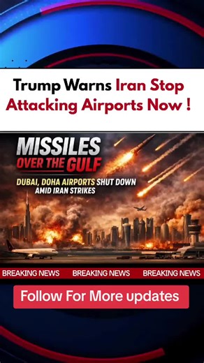 Breaking: Iran strikes major airports across the Middle East, causing chaos and grounding flights. Trump delivers a strong warning, saying the attacks must stop immediately. Global tension rises as the world watches closely.#TrumpSpeaks #IranStrike #MiddleEastCrisis #AirportsUnderAttack #breakingnews