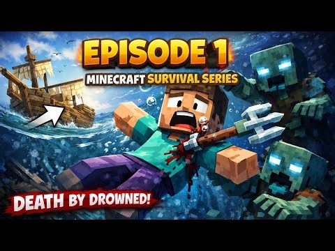 Minecraft Survival Series EP1 : Shipwreck Mila Par Drowned Zombie Ne Kiya Attack ! Trident Death 😱