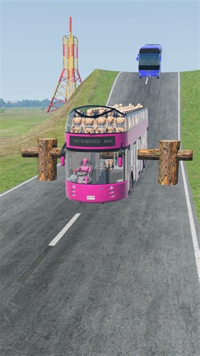 Mixed Color Capsule Buses vs Deadly Log Trap in BeamNG Drive! 😱
