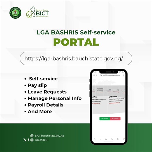 Local Government Workers can now access the BASHRIS Self-service portal using the URL below: Https://lga-bashris.bauchistate.gov.ng | Bauchi State Bureau for ICT