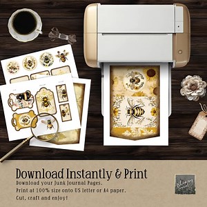 Bee Folio - Honeycomb Heirlooms Junk Journal Folio Kit, Printable, Vintage Crafting Supplies, Digital Download for Journaling - Vintage Bee - Etsy