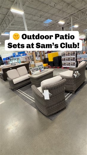 ☀️ Dreaming of the warmer months? Sam’s Club has NEW outdoor sets that are absolutely stunning! The Hampton 5-Piece Set ($2,999) features motion loveseats, swivel chairs, and a fire pit table with Sunbrella fabric. The Lewiston 7-Piece Fire Sectional Set ($1,999) seats up to 8 and includes a firepit for the ultimate outdoor gatherings. And the Clybourn 4-Piece Sofa Set ($2,699) brings sleek, modern style with plush cushions and a storage coffee table. Are you eyeing any of these? #samsclub #sams