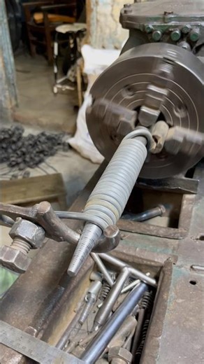 Heavy Duty Taper Spring Making | Iron Wire | Vintage Old Lathe Machine | Old School Machining #short