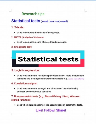 Common statistical tests in research: #researchtips #research #student #foryou #highlight #fypシ゚viral #