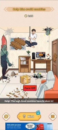 brain puzzle game level 26: help him to avoid zombie, defeat zombies