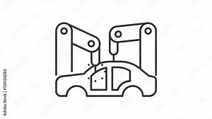 Animated robotics automation icons. Industrial revolution line animation library. Manufacture automatization. Black illustrations on white background. HD video with alpha channel. Motion graphic