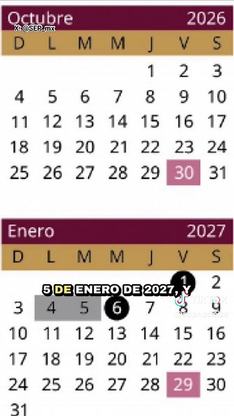 📚🗓️ La SEP publicó el calendario escolar 2026-2027 para escuelas públicas y particulares incorporadas al Sistema Educativo Nacional 🎒 El próximo ciclo iniciará el 31 de agosto de 2026 y concluirá el 9 de julio de 2027, con un total de 185 días de clases para educación básica 🏖️ El calendario también contempla el periodo vacacional de invierno del 21 de diciembre al 5 de enero y las vacaciones de Semana Santa del 22 de marzo al 2 de abril de 2027 📆 Además, habrá doce puentes oficiales durant