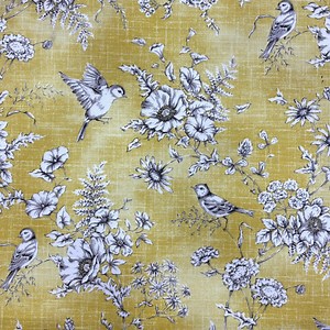 Yellow Bird Floral Linen Cotton Fabric by the Yard for Curtains Upholstery Pillows Table Runners Home Decor Sewing DIY Projects - Etsy