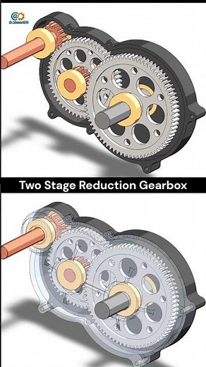 Two stage reduction Gearbox📌#gear #gears #gearbox #3d #solidworks #mechanism @Er_Simmu1014