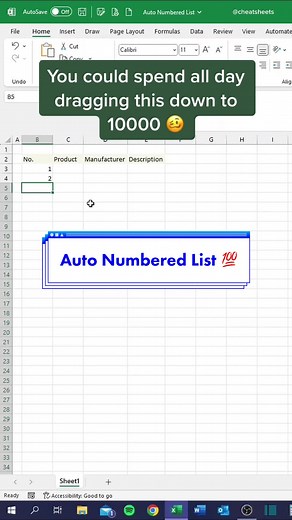 Instantly Create Long Numbered Lists in Excel