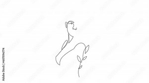 Continuous line drawing of female face with flowers. Full length one line animation of nature beauty concept.