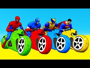 Spiderman Motorcycles Obstacle Course w Superheroes High Jumps Challenge - GTA 5 Mods