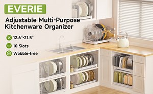 EVERIE Adjustable Bakeware Organizer Pot Lid Holder Rack for Pots, Cake Molds, Cutting Boards