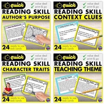 Reading Skills Task Card Bundle Reading Comprehension Tasks Activities Test Prep
