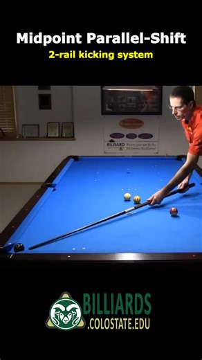 Dr. Dave demonstrates how to use the midpoint-parallel-shift system to visually aim 2-rail kick shots. For more details and demonstrations, see the videos and info here: https://drdavepoolinfo.com/faq/bank-kick/midpoint/ NOTE - An alternative to adjusting the aim on the rail to prevent the CB from going long is to instead use more sidespin. | Dr-Dave Alciatore