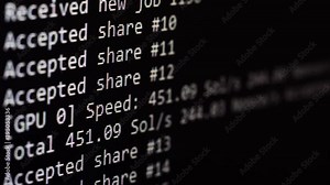 Cryptocurrency Mining With Graphical User Interface (GPU or Video Card) On Computer Monitor Display