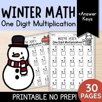 Winter Math: One Digit Multiplication | 2nd and 3rd Grade