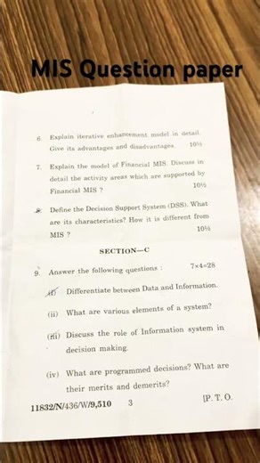 Management information system question paper 2025 ​⁠#MISQuestionpaper #previousyearquestions #MIS