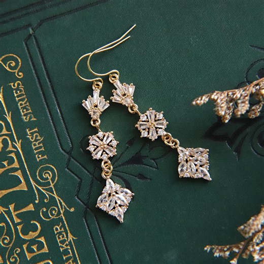 Art Deco Earrings : Gold Victorian Earrings, 1920s Earrings, Edwardian Earrings, Art Nouveau Earrings, Diamond Drop Earrings, Vintage Style - Etsy UK