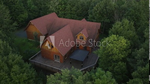 Aerial View Of A Custom Log Home At Saint Croix Falls In Polk County, Wisconsin, United States.