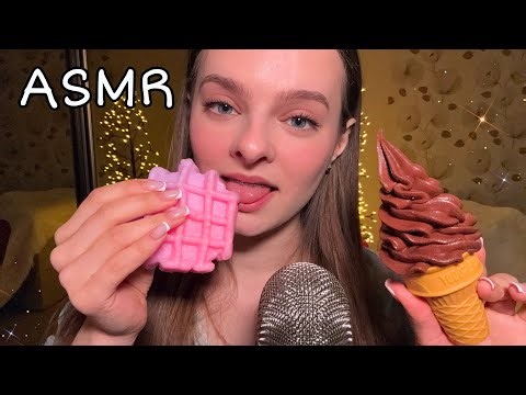 ASMR Fake Food Eating 🧇🍓🧊 (waffle, chocolate, ice, carrot) Mouth Sounds