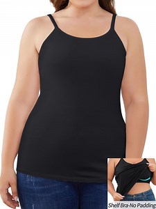 Charmo Plus Size Tank Tops for Womens Adjustable Strap Cotton Undershirt with Shelf Bra Casual Loose Camisole 1X-5X
