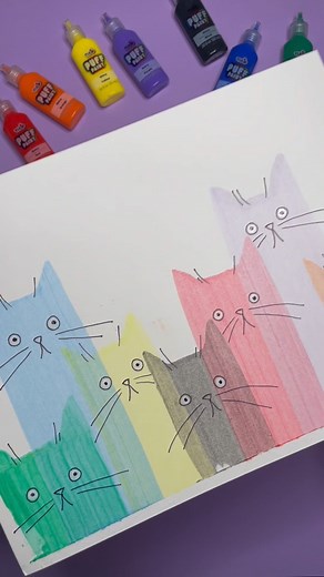 1.6M views · 26K reactions |  This cat scrape painting is such a fun and easy kid art activity for the summer. Fabric paint scrape painting is a great kids craft if you are feeling bored. Easy cat painting technique for kids of all ages. Inspired by: @chonkygrompy Supplies: Fabric Puff Paint or Acrylic Paint Paper Cardboard Masking tape Sharpie #kidsart #kidsactivities #cats #paintingtutorial #kidscrafts #crafty | Timm Sevitz | Facebook